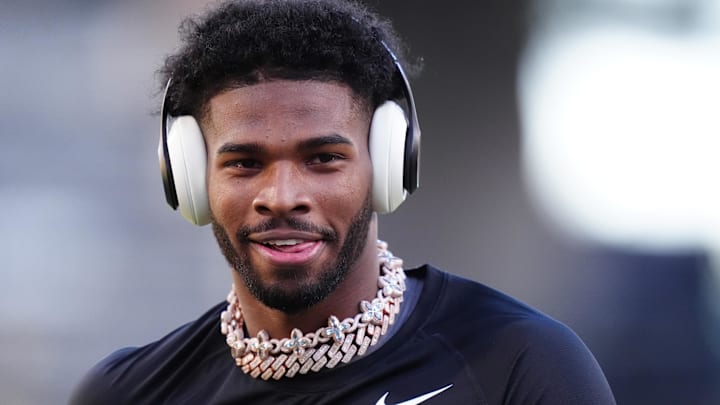 Colorado Buffaloes quarterback Shedeur Sanders before the game against the Utah Utes at Folsom Field on November 16, 2024. 