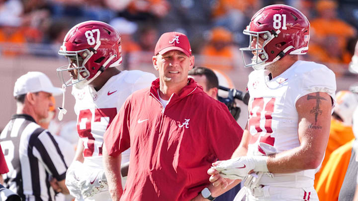 Alabama head coach Kalen DeBoer during an SEC conference game between Tennessee and Alabama in Neyland Stadium on Saturday, Oct. 19, 2024.