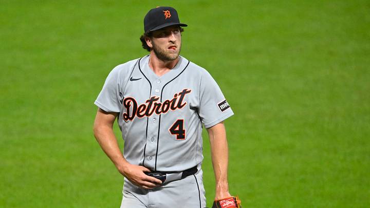 Sep 4, 2026; Cleveland, Ohio, USA; Detroit Tigers relief pitcher Beau Brieske (4) walks to the dugout at the end of the sixth inning against the Cleveland Guardians at Progressive Field. Mandatory Credit: David Richard-Imagn Images Sep 4, 2026; Cleveland, Ohio, USA; Detroit Tigers relief pitcher Beau Brieske (4) walks to the dugout at the end of the sixth inning against the Cleveland Guardians at Progressive Field. Mandatory Credit: David Richard-Imagn Images