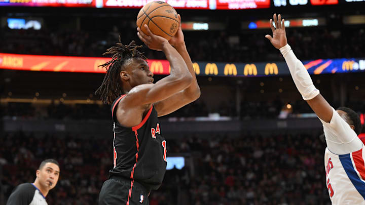 Apr 4, 2025; Toronto, Ontario, CAN; Toronto Raptors guard Ja'Kobe Walter (14) shoots the ball against the Detroit Pistons in the second half at Scotiabank Arena. Mandatory Credit: Dan Hamilton-Imagn Images Apr 4, 2025; Toronto, Ontario, CAN; Toronto Raptors guard Ja'Kobe Walter (14) shoots the ball against the Detroit Pistons in the second half at Scotiabank Arena. Mandatory Credit: Dan Hamilton-Imagn Images