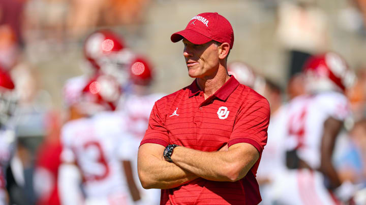 Oklahoma Sooners head coach Brent Venables before the game against the Texas Longhorns at the Cotton Bowl. Oklahoma Sooners head coach Brent Venables before the game against the Texas Longhorns at the Cotton Bowl.