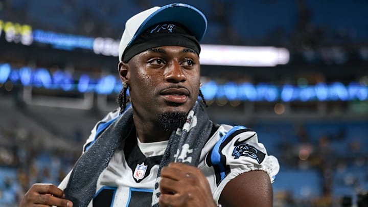 Carolina Panthers wide receiver Xavier Legette (17) walks off the field after the game against the Pittsburgh Steelers at Bank of America Stadium. Carolina Panthers wide receiver Xavier Legette (17) walks off the field after the game against the Pittsburgh Steelers at Bank of America Stadium.