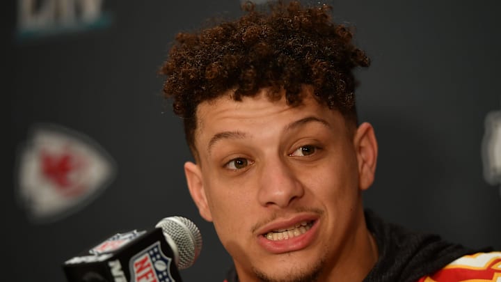 Jan 30, 2020; Miami, Florida, USA; Kansas City Chiefs quarterback Patrick Mahomes (15) speaks with the media at JW Marriott Turnberry. Mandatory Credit: Jasen Vinlove-Imagn Images