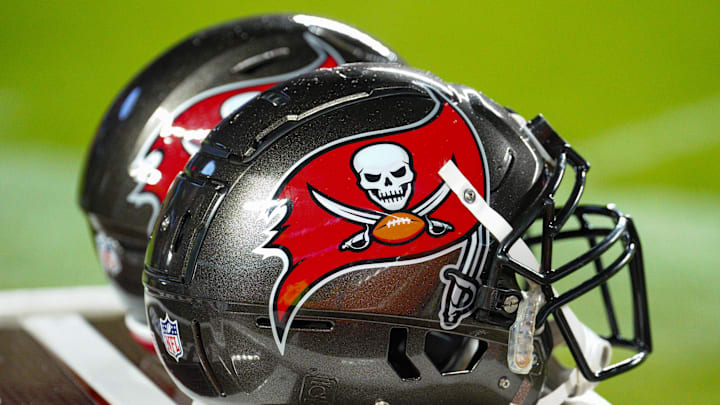 A general view of Tampa Bay Buccaneers helmets against the Kansas City Chiefs during the first half at GEHA Field.