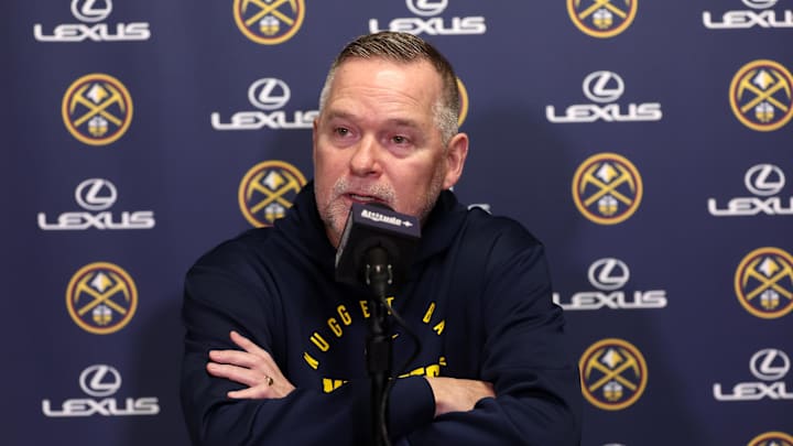 Denver Nuggets head coach Michael Malone speaks to media prior to a game against the Los Angeles Lakers at Crypto.com Arena. Denver Nuggets head coach Michael Malone speaks to media prior to a game against the Los Angeles Lakers at Crypto.com Arena.