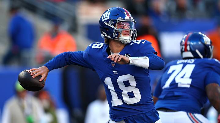 Oct 18, 2026; East Rutherford, New Jersey, USA; New York Giants quarterback J.J. McCarthy (18) throws a pass during the second half against the New Orleans Saints at MetLife Stadium. Mandatory Credit: Vincent Carchietta-Imagn Images Oct 18, 2026; East Rutherford, New Jersey, USA; New York Giants quarterback J.J. McCarthy (18) throws a pass during the second half against the New Orleans Saints at MetLife Stadium. Mandatory Credit: Vincent Carchietta-Imagn Images