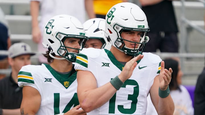 Oct 18, 2025; Fort Worth, Texas, USA; Baylor Bears quarterback Sawyer Robertson (13) warms up prior to a game against the TCU Horned Frogs at Amon G. Carter Stadium. Mandatory Credit: Raymond Carlin III-Imagn Images Oct 18, 2025; Fort Worth, Texas, USA; Baylor Bears quarterback Sawyer Robertson (13) warms up prior to a game against the TCU Horned Frogs at Amon G. Carter Stadium. Mandatory Credit: Raymond Carlin III-Imagn Images