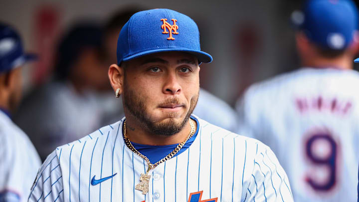 Apr 13, 2024; New York City, New York, USA;  New York Mets catcher Francisco Alvarez (4) at Citi