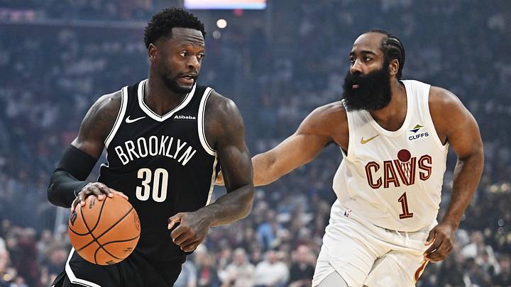 Oct 24, 2026; Cleveland, Ohio, USA; Brooklyn Nets forward Julius Randle (30) drives to the basket against Cleveland Cavaliers guard James Harden (1) during the first quarter at Rocket Arena. Mandatory Credit: Ken Blaze-Imagn Images Oct 24, 2026; Cleveland, Ohio, USA; Brooklyn Nets forward Julius Randle (30) drives to the basket against Cleveland Cavaliers guard James Harden (1) during the first quarter at Rocket Arena. Mandatory Credit: Ken Blaze-Imagn Images