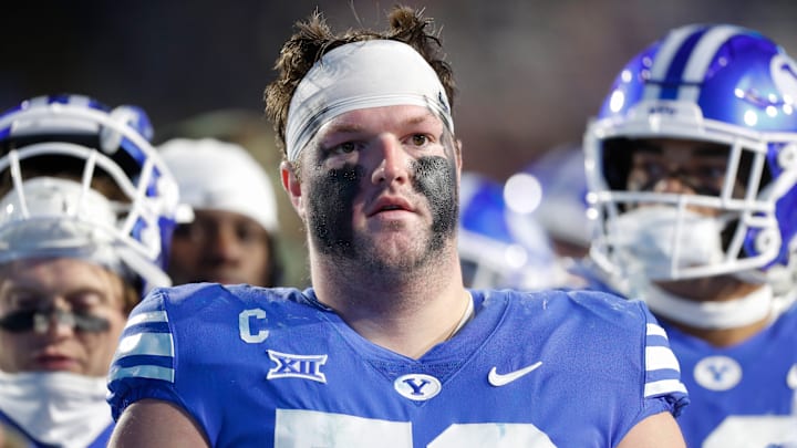 Connor Pay looks on as BYU falls to Kansas