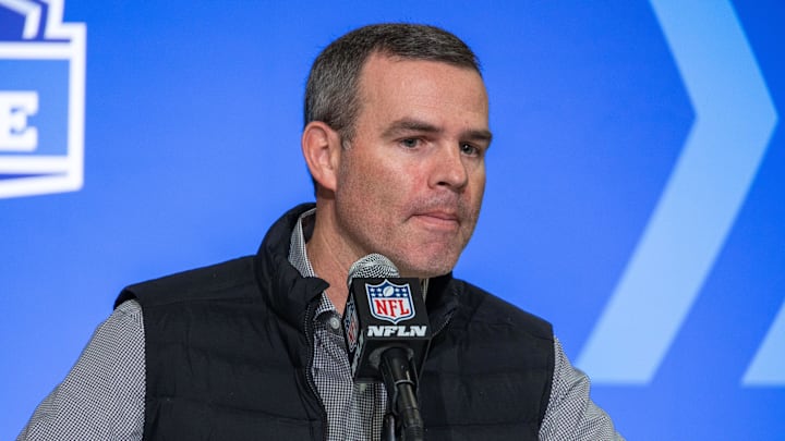 Feb 28, 2023; Indianapolis, IN, USA; Buffalo Bills general manager Brandon Beane speaks to the press