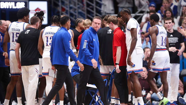 Kansas Jayhawks head coach Bill Self looks back at the Baylor Bears bench during the game inside Allen Fieldhouse on Jan. 16, 2026. Kansas Jayhawks head coach Bill Self looks back at the Baylor Bears bench during the game inside Allen Fieldhouse on Jan. 16, 2026.