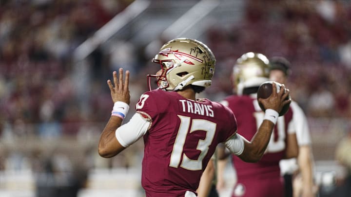 Nov 18, 2023; Tallahassee, Florida, USA; Florida State Seminoles quarterback Jordan Travis (13)