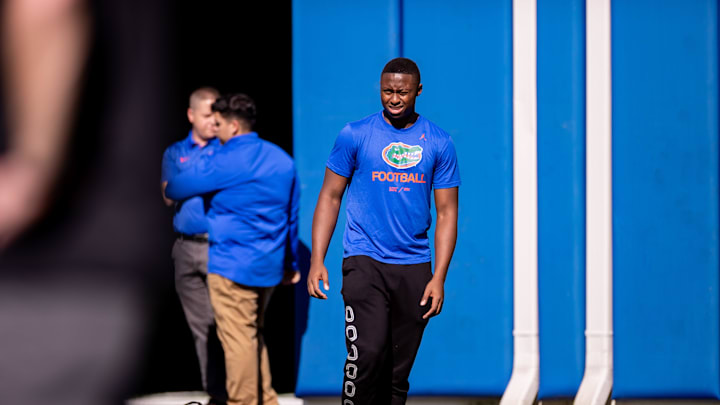 Florida Gators commit DJ Lagway watches practice during spring football practice at Sanders Outdoor