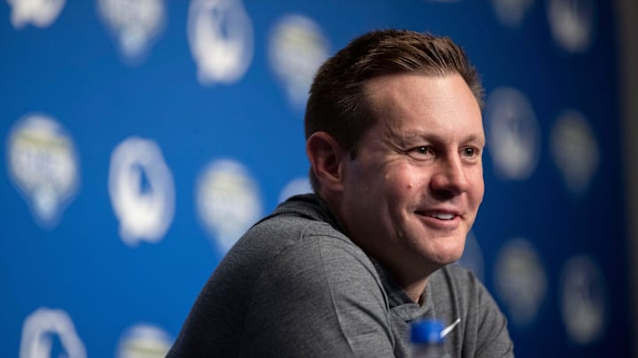 Memphis head coach Ryan Silverfield answers questions at a press conference Thursday, Dec. 26, 2019, during Goodyear Cotton Bowl media day at AT&T Stadium in Arlington, Texas.

122619cottonbowlmemphismediaday30
