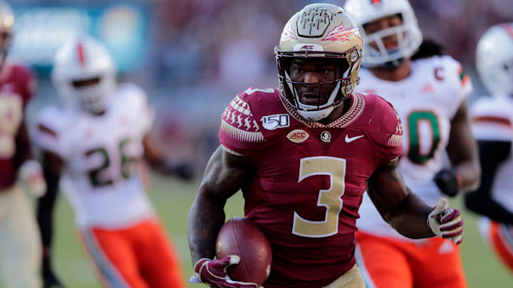 Florida State Seminoles running back Cam Akers (3) scores a touchdown. The Seminoles lost to the Miami Hurricanes during a rivalry game on Saturday, Nov. 2, 2019.

Fsu V Miami Football1521