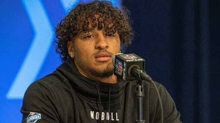 Feb 29, 2024; Indianapolis, IN, USA; Washington State defensive back Jaden Hicks (DB51) talks to the
