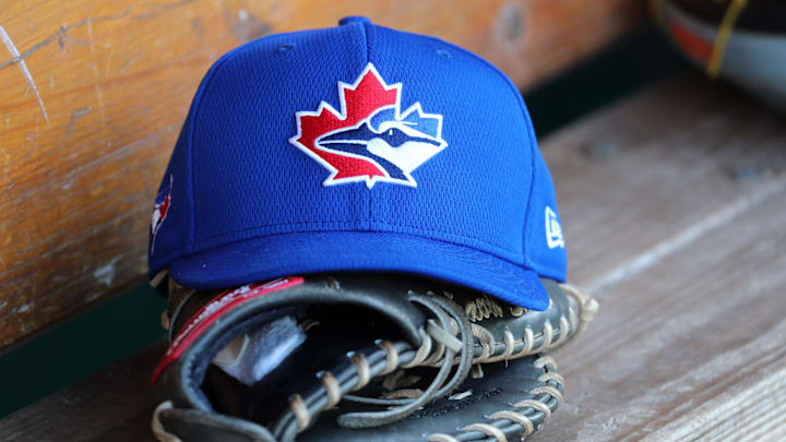 A detail veil of Toronto Blue Jays spring training hat
