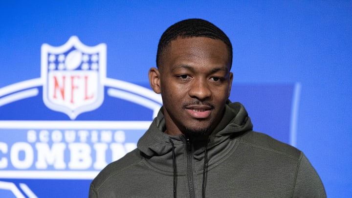 Mar 3, 2023; Indianapolis, IN, USA; Tennessee quarterback Hendon Hooker (QB07) speaks to the press