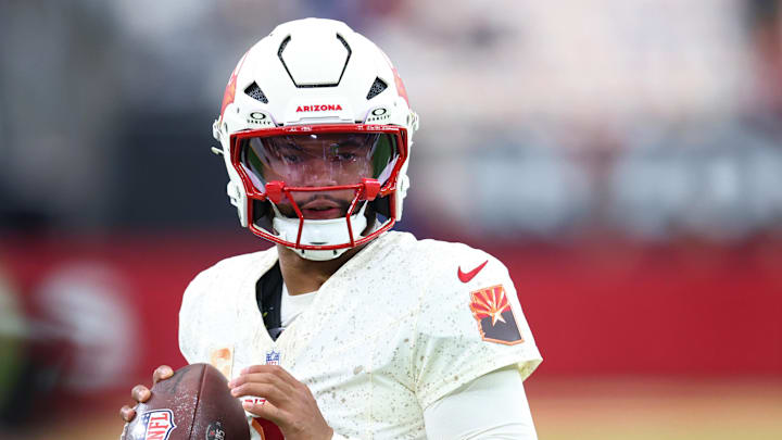 Sep 25, 2025; Glendale, Arizona, USA; Arizona Cardinals quarterback Kyler Murray (1) warms up before the game against the Seattle Seahawks at State Farm Stadium. Mandatory Credit: Mark J. Rebilas-Imagn Images Sep 25, 2025; Glendale, Arizona, USA; Arizona Cardinals quarterback Kyler Murray (1) warms up before the game against the Seattle Seahawks at State Farm Stadium. Mandatory Credit: Mark J. Rebilas-Imagn Images