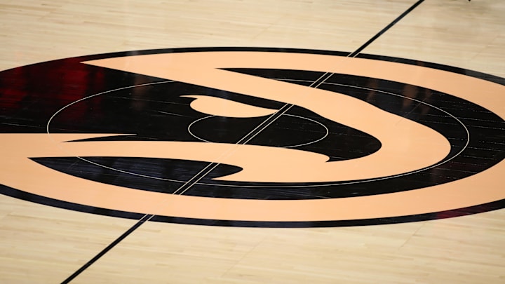 Nov 20, 2019; Atlanta, GA, USA; A general view of the Atlanta Hawks logo at midcourt before a game between the Hawks and the Milwaukee Bucks at State Farm Arena. Mandatory Credit: Jason Getz-Imagn Images Nov 20, 2019; Atlanta, GA, USA; A general view of the Atlanta Hawks logo at midcourt before a game between the Hawks and the Milwaukee Bucks at State Farm Arena. Mandatory Credit: Jason Getz-Imagn Images