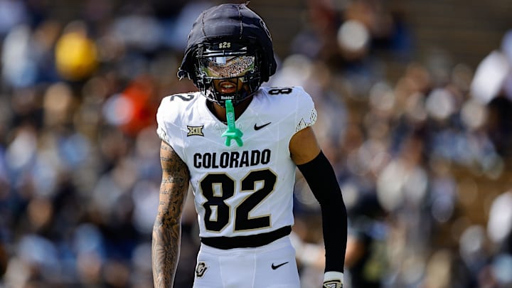 Apr 19, 2025; Boulder, CO, USA; Colorado Buffaloes wide receiver Terrell Timmons Jr. (82) during the spring game at Folsom Field. Mandatory Credit: Isaiah J. Downing-Imagn Images