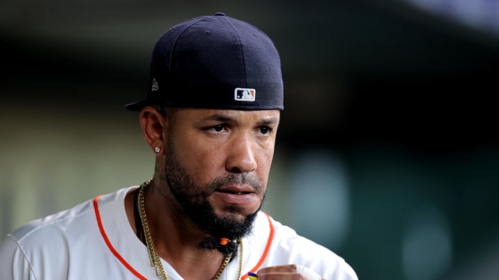 Houston Astros first baseman Jose Abreu (79) in the dugout prior to the game against the Minnesota Twins at Minute Maid Park on June 2.