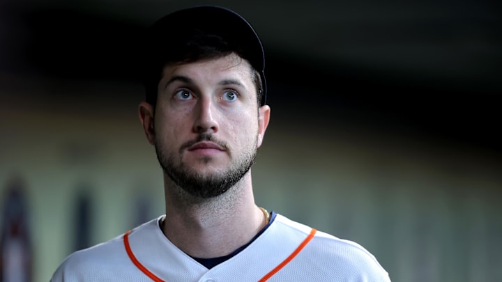 Aug 24, 2023; Houston, Texas, USA; Houston Astros right fielder Kyle Tucker (30) in the dugout prior to the game against the Boston Red Sox at Minute Maid Park Aug 24, 2023; Houston, Texas, USA; Houston Astros right fielder Kyle Tucker (30) in the dugout prior to the game against the Boston Red Sox at Minute Maid Park