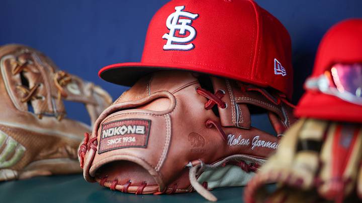 Sep 5, 2023; Atlanta, Georgia, USA; A detailed view of the hat and glove of St. Louis Cardinals second baseman Nolan Gorman (not pictured) before a game against the Atlanta Braves at Truist Park. Mandatory Credit: Brett Davis-Imagn Images Sep 5, 2023; Atlanta, Georgia, USA; A detailed view of the hat and glove of St. Louis Cardinals second baseman Nolan Gorman (not pictured) before a game against the Atlanta Braves at Truist Park. Mandatory Credit: Brett Davis-Imagn Images