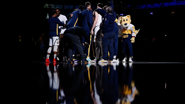Apr 9, 2023; Denver, Colorado, USA; Denver Nuggets players huddle before the game against the Sacramento Kings at Ball Arena. Mandatory Credit: Isaiah J. Downing-USA TODAY Sports