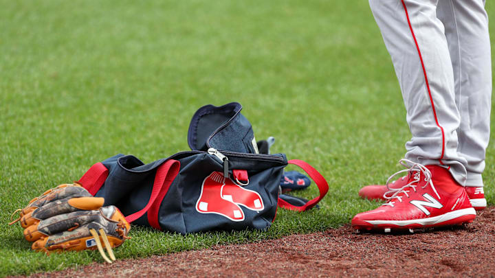July 10, 2020; Boston, Massachusetts, United States; A general view of Boston Red Sox gear during summer camp practices at Fenway Park. Mandatory Credit: Paul Rutherford-Imagn Images July 10, 2020; Boston, Massachusetts, United States; A general view of Boston Red Sox gear during summer camp practices at Fenway Park. Mandatory Credit: Paul Rutherford-Imagn Images