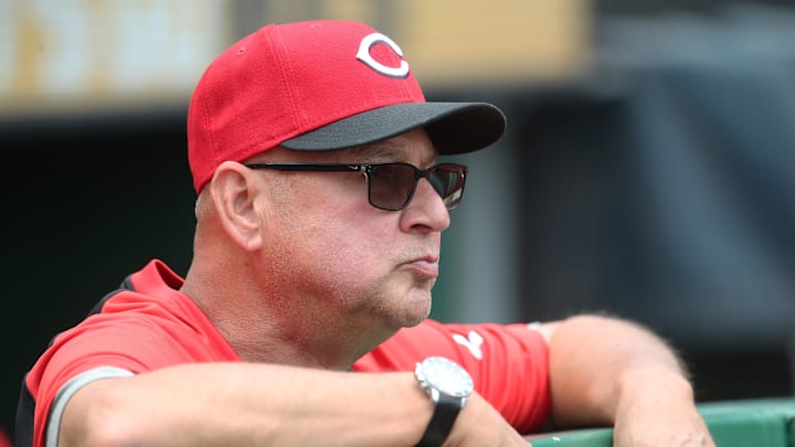 May 21, 2025; Pittsburgh, Pennsylvania, USA; Cincinnati Reds manager Terry Francona (77) looks on from the dugout against the Pittsburgh Pirates at PNC Park. Mandatory Credit: Charles LeClaire-Imagn Images May 21, 2025; Pittsburgh, Pennsylvania, USA; Cincinnati Reds manager Terry Francona (77) looks on from the dugout against the Pittsburgh Pirates at PNC Park. Mandatory Credit: Charles LeClaire-Imagn Images