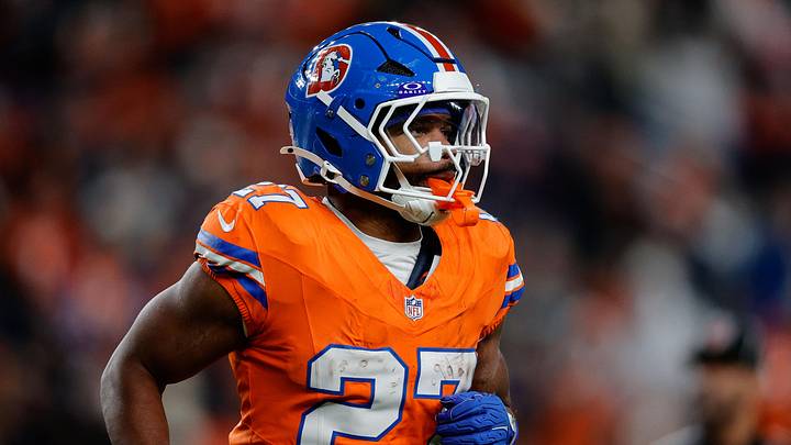 Nov 6, 2025; Denver, Colorado, USA; Denver Broncos running back J.K. Dobbins (27) in the fourth quarter against the Las Vegas Raiders at Empower Field at Mile High. Mandatory Credit: Isaiah J. Downing-Imagn Images