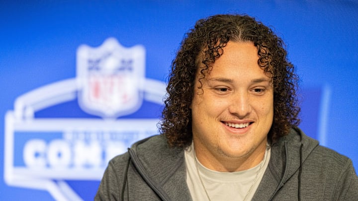 Mar 2, 2024; Indianapolis, IN, USA; North Carolina State offensive lineman Dylan McMahon (OL49)