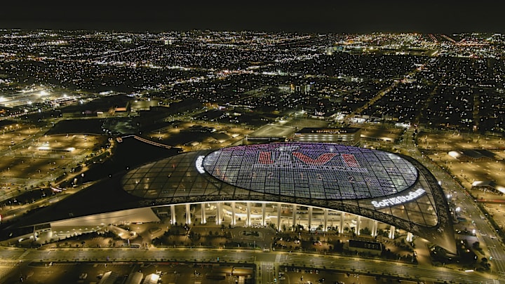 A general overall aerial view of SoFi Stadium