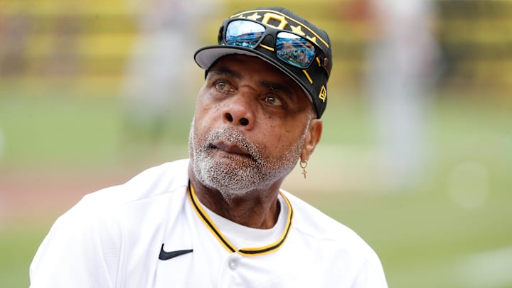 Dave Parker looks on during a ceremony honoring the 1979 Pirates in 2024.