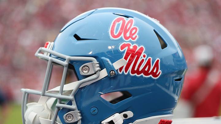 Ole Miss Rebels helmet during the game against the Arkansas Razorbacks
