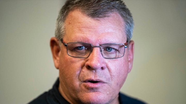 NMSU Assistant Head Coach/Offensive Coordinator Tim Beck speaks to media outlets during New Mexico State football media day on Wednesday, July 27, 2022.

Nmsu Football Media Day