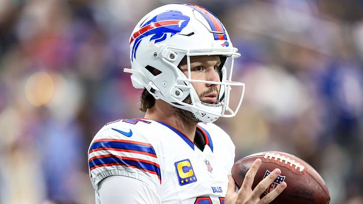 Oct 18, 2026; Paradise, Nevada, USA; Buffalo Bills quarterback Josh Allen (17) warms up before the start of the game against the Las Vegas Raiders at Allegiant Stadium. Oct 18, 2026; Paradise, Nevada, USA; Buffalo Bills quarterback Josh Allen (17) warms up before the start of the game against the Las Vegas Raiders at Allegiant Stadium.