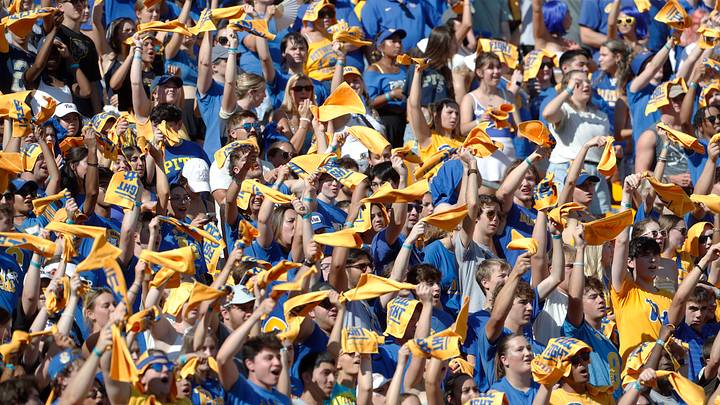 Sep 21, 2024; Pittsburgh, Pennsylvania, USA; The Pittsburgh Panthers student section cheers against the Youngstown State Penguins at Acrisure Stadium. Mandatory Credit: Charles LeClaire-Imagn Images Sep 21, 2024; Pittsburgh, Pennsylvania, USA; The Pittsburgh Panthers student section cheers against the Youngstown State Penguins at Acrisure Stadium. Mandatory Credit: Charles LeClaire-Imagn Images