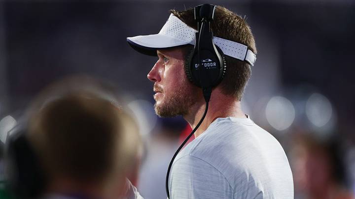 Kansas State Wildcats head coach Collin Klein watches from the sidelines during the game against Nicholls Colonels inside Bill Snyder Family Stadium on Sept. 5, 2026.