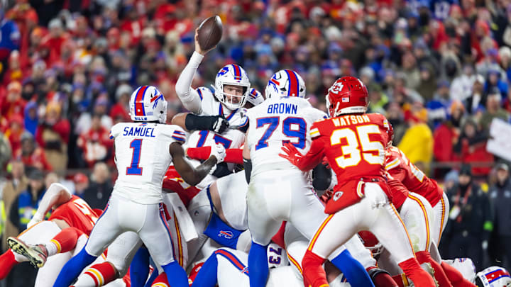Jan 26, 2025; Kansas City, MO, USA; Buffalo Bills quarterback Josh Allen (17) against the Kansas City Chiefs during the AFC Championship Game Jan 26, 2025; Kansas City, MO, USA; Buffalo Bills quarterback Josh Allen (17) against the Kansas City Chiefs during the AFC Championship Game