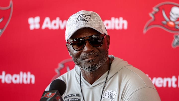 Tampa Bay Buccaneers head coach Todd Bowles talks to media after training camp. Tampa Bay Buccaneers head coach Todd Bowles talks to media after training camp.
