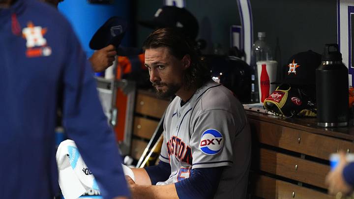 Apr 6, 2026; Denver, Colorado, USA; Houston Astros relief pitcher Ryan Weiss (51) in the dugout during the fifth inning against the Colorado Rockies at Coors Field. Apr 6, 2026; Denver, Colorado, USA; Houston Astros relief pitcher Ryan Weiss (51) in the dugout during the fifth inning against the Colorado Rockies at Coors Field.