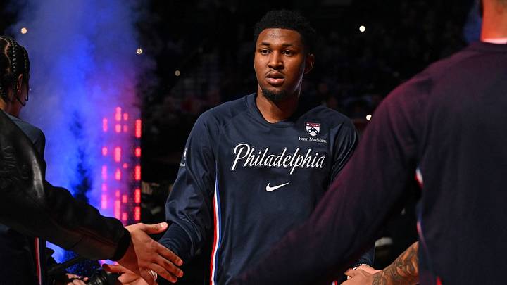 Mar 15, 2026; Philadelphia, Pennsylvania, USA; Philadelphia 76ers forward Justin Edwards (11) during player introductions against the Portland Trail Blazers before the start of the game at Xfinity Mobile Arena. Mar 15, 2026; Philadelphia, Pennsylvania, USA; Philadelphia 76ers forward Justin Edwards (11) during player introductions against the Portland Trail Blazers before the start of the game at Xfinity Mobile Arena.