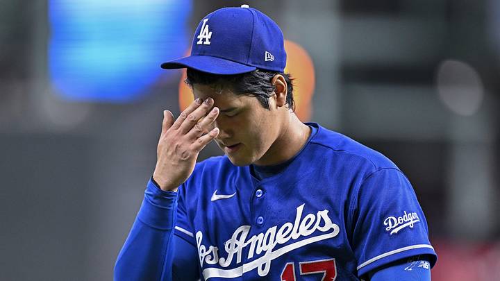 May 5, 2026; Houston, Texas, USA; Los Angeles Dodgers starting pitcher Shohei Ohtani (17) walk off the mound at the end of the first inning against the Houston Astros at Daikin Park. Mandatory Credit: Maria Lysaker-Imagn Images 