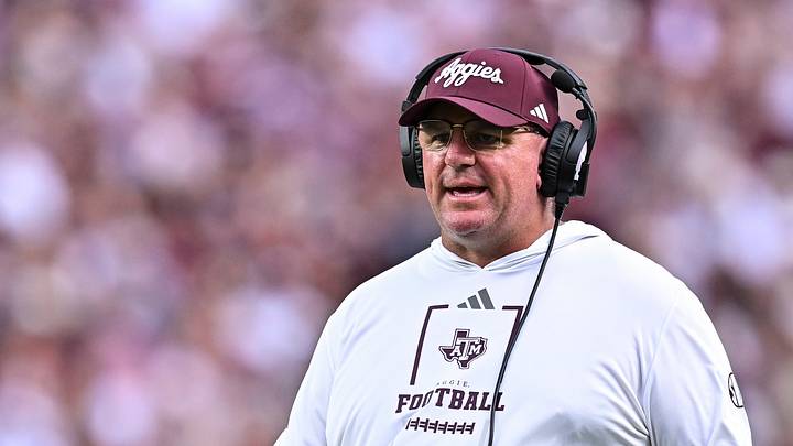 Sep 5, 2026; College Station, Texas, USA; Texas A&M Aggies head coach Mike Elko walks onto the field during a time-out in the first quarter against the Missouri State Bears at Kyle Field. Mandatory Credit: Maria Lysaker-Imagn Images