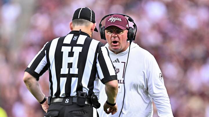 Texas A&M Aggies head coach Mike Elko reacts during the first quarter against the Missouri State Bears at Kyle Field. Texas A&M Aggies head coach Mike Elko reacts during the first quarter against the Missouri State Bears at Kyle Field.