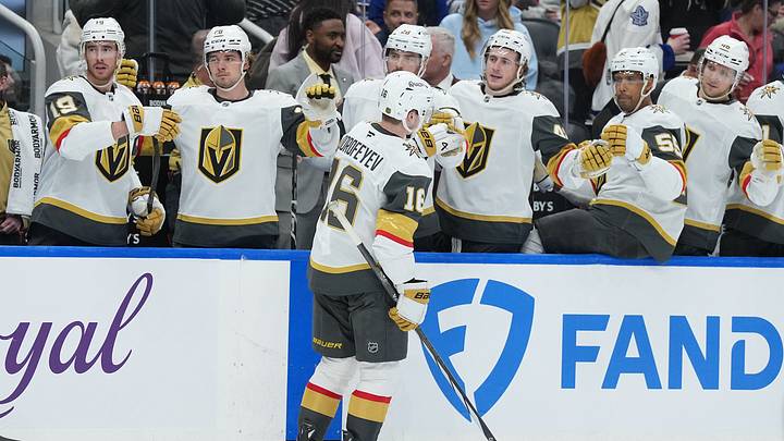 Jan 23, 2026; Toronto, Ontario, CAN; Vegas Golden Knights right wing Pavel Dorofeyev (16) celebrates at the bench after scoring a goal against the Toronto Maple Leafs during the second period at Scotiabank Arena. Mandatory Credit: Nick Turchiaro-Imagn Images Jan 23, 2026; Toronto, Ontario, CAN; Vegas Golden Knights right wing Pavel Dorofeyev (16) celebrates at the bench after scoring a goal against the Toronto Maple Leafs during the second period at Scotiabank Arena. Mandatory Credit: Nick Turchiaro-Imagn Images