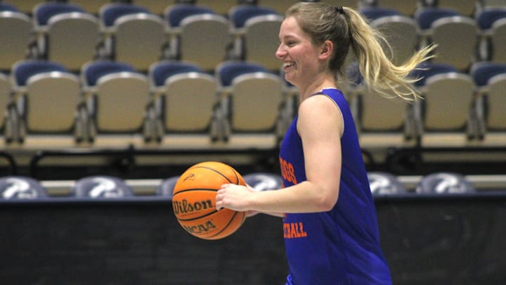 Bolles guard Abby Knauff (14) races up the court in a high school girls basketball practice at UNF Arena on Feb. 24, 2025. [Clayton Freeman/Florida Times-Union]